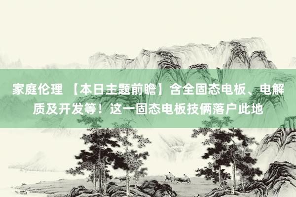 家庭伦理 【本日主题前瞻】含全固态电板、电解质及开发等！这一固态电板技俩落户此地