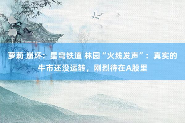 萝莉 崩坏：星穹铁道 林园“火线发声”：真实的牛市还没运转，刚烈待在A股里