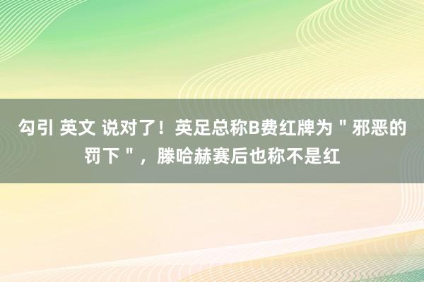 勾引 英文 说对了！英足总称B费红牌为＂邪恶的罚下＂，滕哈赫赛后也称不是红