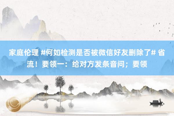 家庭伦理 #何如检测是否被微信好友删除了# 省流！要领一：给对方发条音问；要领