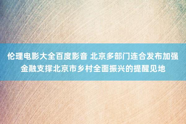 伦理电影大全百度影音 北京多部门连合发布加强金融支撑北京市乡村全面振兴的提醒见地