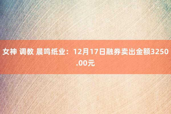 女神 调教 晨鸣纸业：12月17日融券卖出金额3250.00元