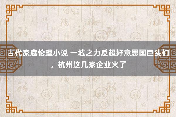 古代家庭伦理小说 一城之力反超好意思国巨头们，杭州这几家企业火了