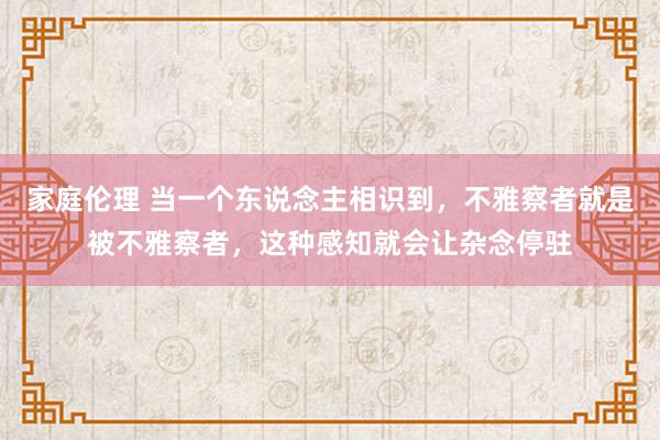 家庭伦理 当一个东说念主相识到，不雅察者就是被不雅察者，这种感知就会让杂念停驻