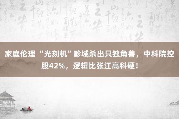 家庭伦理 “光刻机”畛域杀出只独角兽，中科院控股42%，逻辑比张江高科硬！