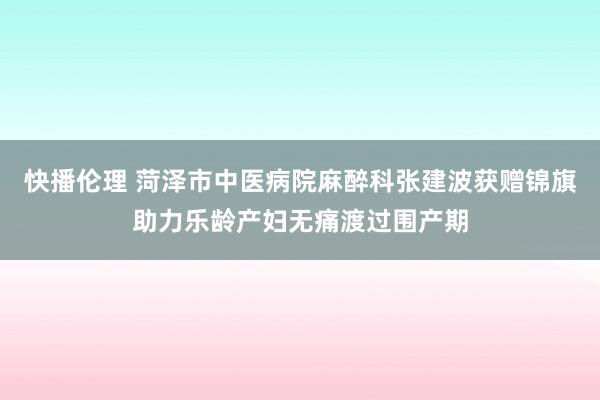 快播伦理 菏泽市中医病院麻醉科张建波获赠锦旗助力乐龄产妇无痛渡过围产期