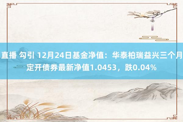 直播 勾引 12月24日基金净值：华泰柏瑞益兴三个月定开债券最新净值1.0453，跌0.04%