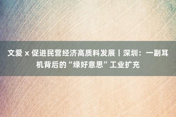 文爱 x 促进民营经济高质料发展丨深圳：一副耳机背后的“绿好意思”工业扩充