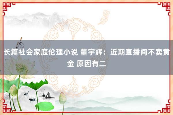 长篇社会家庭伦理小说 董宇辉：近期直播间不卖黄金 原因有二