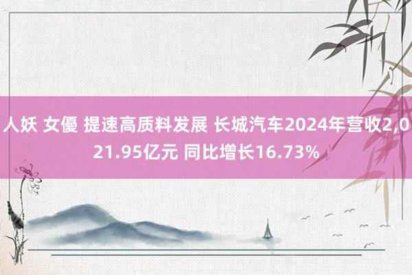 人妖 女優 提速高质料发展 长城汽车2024年营收2，021.95亿元 同比增长16.73%